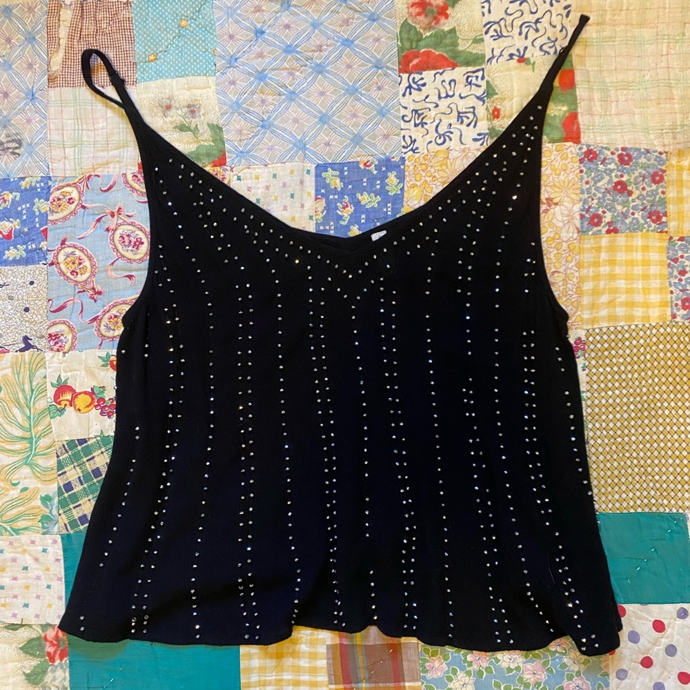 Free People Sequin Black Tank Top